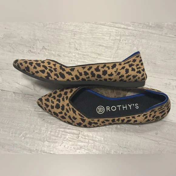 Rothy's The Point Ballet Flat Brown Leopard Print Knit Shoes Women’s Size 6 - Picture 6 of 14